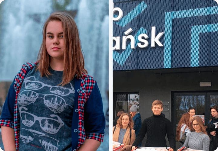 Ирина: портрет и фото у здания с надписью Gdańsk